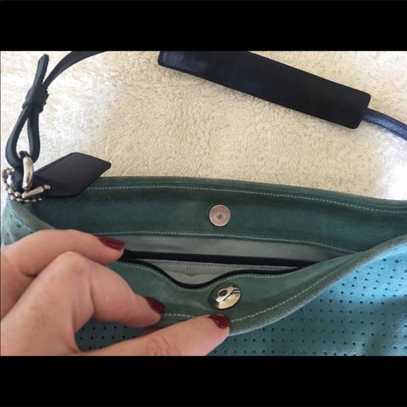 Rare! Coach Suede perforated Lt. Blue Slim Purse. - Picture 6 of 8